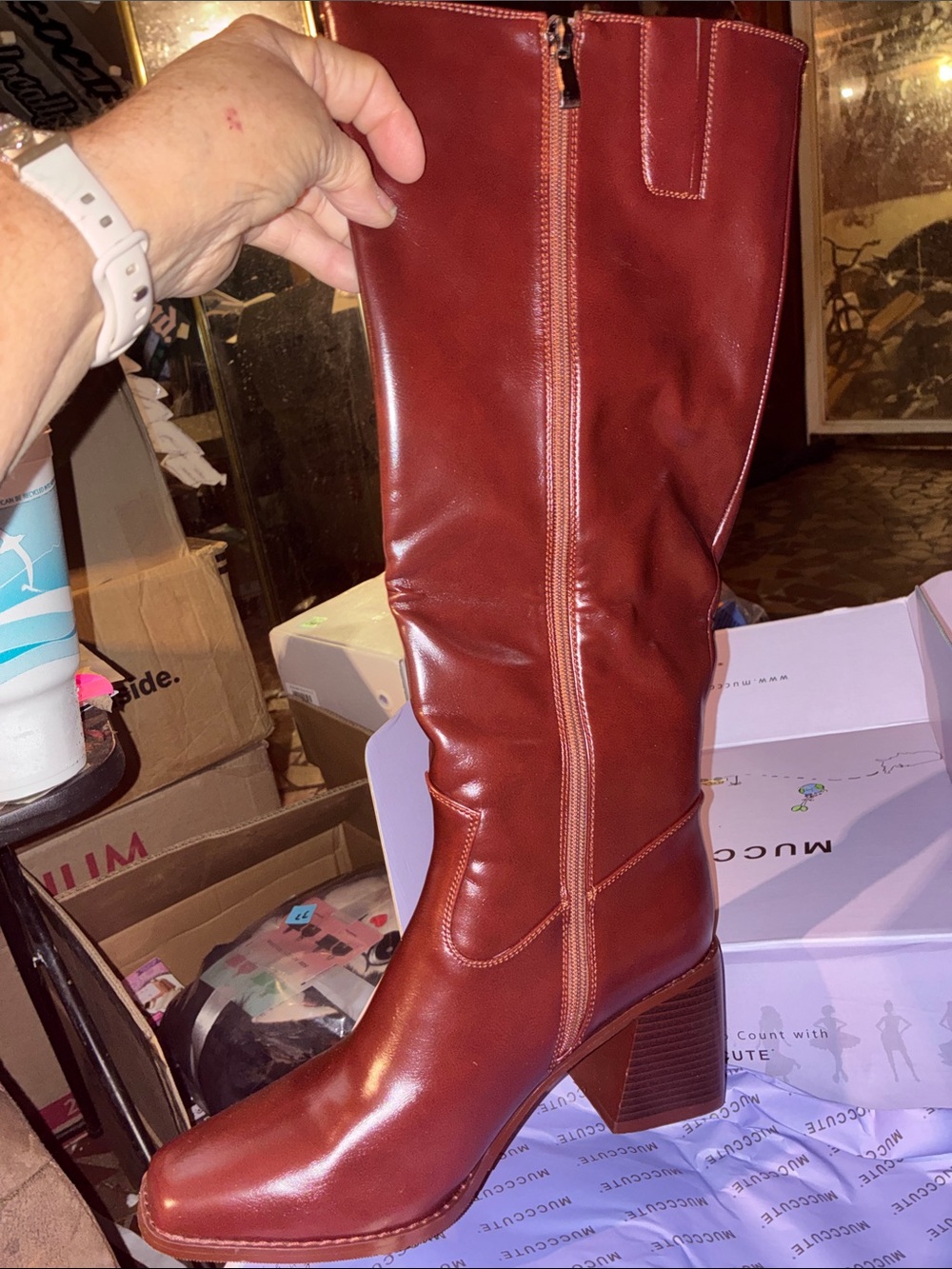 Asics Tall Block Heel Knee-High Boots in Deep Red